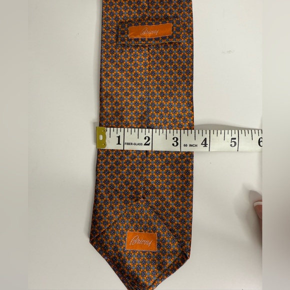 Brioni - 100% Silk Elegant Orange and Blue Patterned Men's Tie - Picture 9 of 9